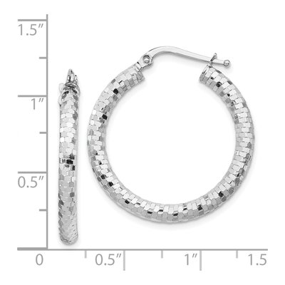 14K White Gold 27mm Diamond-Cut Tube Hoop Earrings – view 5