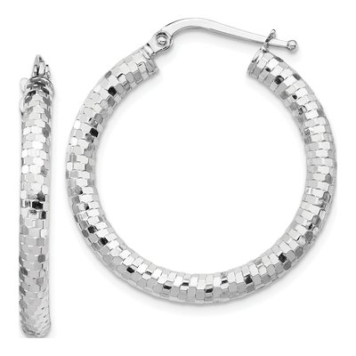 14K White Gold 27mm Diamond-Cut Tube Hoop Earrings