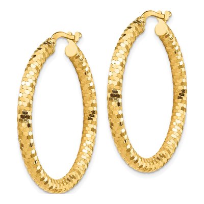 14K Yellow Gold Diamond-Cut Tube Hoop Earrings – view 3