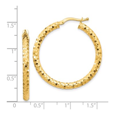 14K Yellow Gold Diamond-Cut Tube Hoop Earrings – view 5