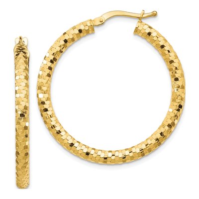 14K Yellow Gold 32mm Diamond-Cut Tube Hoop Earrings