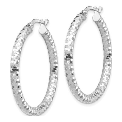 14K White Gold 32mm Diamond-Cut Tube Hoop Earrings – view 3