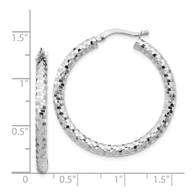 14K White Gold 32mm Diamond-Cut Tube Hoop Earrings – view 5