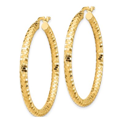 14K Yellow Gold 38mm Diamond-Cut Tube Hoop Earrings – view 3