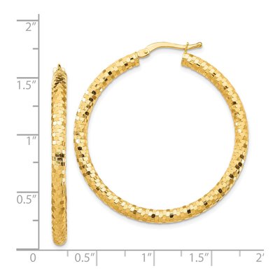 14K Yellow Gold 38mm Diamond-Cut Tube Hoop Earrings – view 5