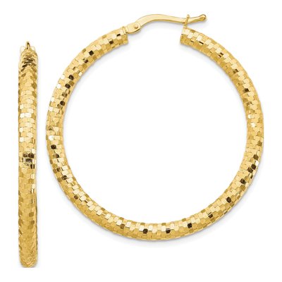 14K Yellow Gold 38mm Diamond-Cut Tube Hoop Earrings