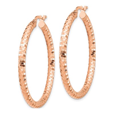 14K Rose Gold 38mm Diamond-Cut Tube Hoop Earrings – view 3