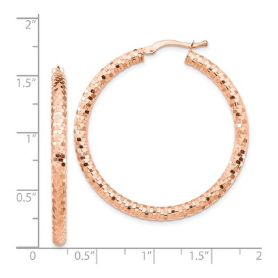14K Rose Gold 38mm Diamond-Cut Tube Hoop Earrings – view 5