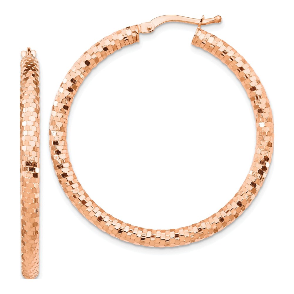 14K Rose Gold 38mm Diamond-Cut Tube Hoop Earrings