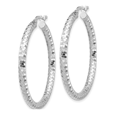 14K White Gold 38mm Diamond-Cut Hoop Earrings – view 3