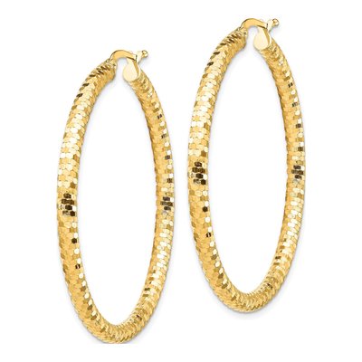 14K Yellow Gold 44mm Diamond-Cut Tube Hoop Earrings – view 3