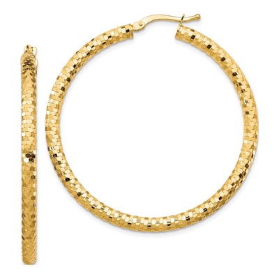 14K Yellow Gold 44mm Diamond-Cut Tube Hoop Earrings