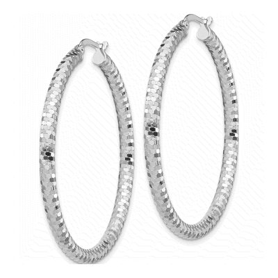 14K White Gold Diamond-Cut Tube Hoop Earrings – view 3