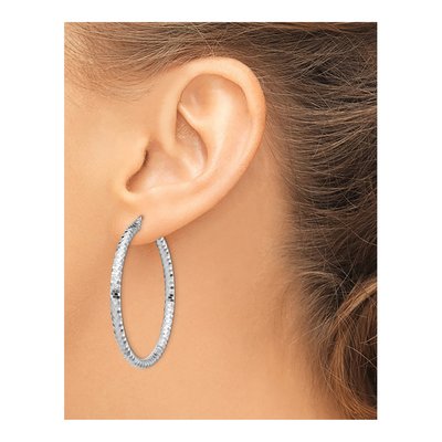 14K White Gold Diamond-Cut Tube Hoop Earrings – view 4