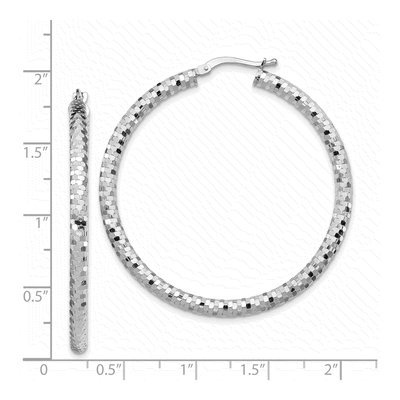14K White Gold Diamond-Cut Tube Hoop Earrings – view 5