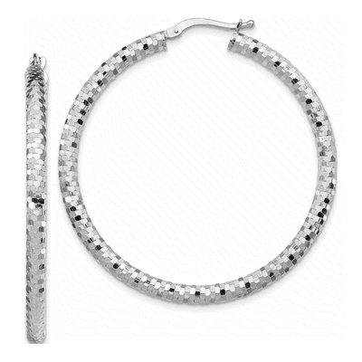 14K White Gold 44mm Diamond-Cut Tube Hoop Earrings