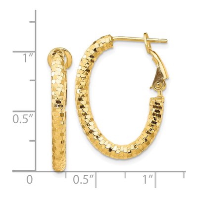 14K Yellow Gold Diamond-Cut Oval Hoop Earrings – view 4