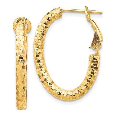 14K Yellow Gold Diamond-Cut Oval Hoop Earrings