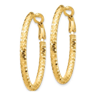 14K Yellow Gold Diamond-Cut Oval Hoop Earrings – view 2