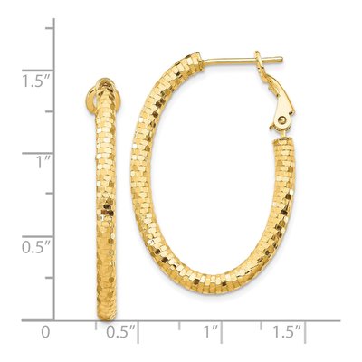 14K Yellow Gold Diamond-Cut Oval Hoop Earrings – view 4