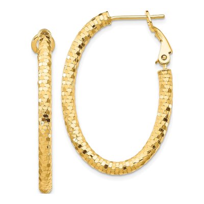14K Yellow Gold Diamond-Cut Oval Hoop Earrings