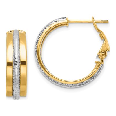 14K Two-Tone Gold 20mm Diamond-Cut Omega Hoop Earrings