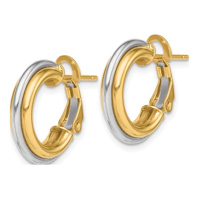 14K Two-Tone Gold 17mm Omega Back Tube Hoop Earrings – view 3