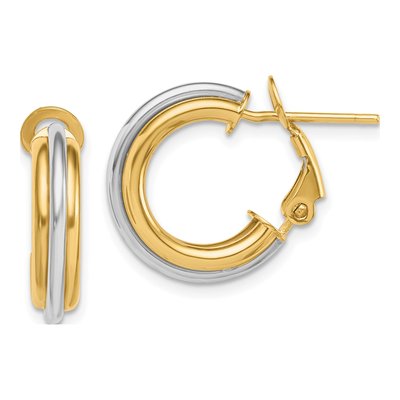 14K Two-Tone Gold 17mm Omega Back Tube Hoop Earrings