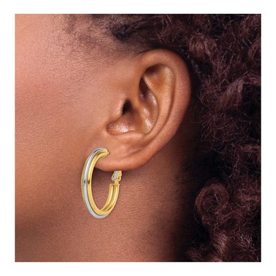 14K Two-Tone Gold 28mm Omega Back Hoop Earrings – view 4