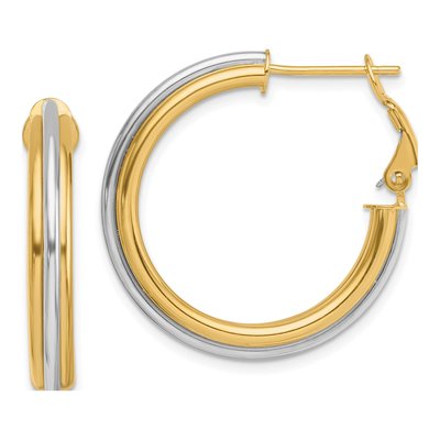 14K Two-Tone Gold 28mm Omega Back Hoop Earrings