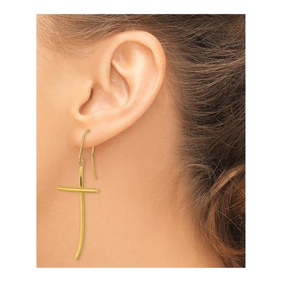 14K Yellow Gold Cross Dangle Earrings – view 4