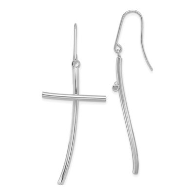 14K White Gold Cross Dangle Earrings
