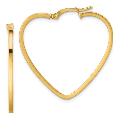 14K Yellow Gold Heart Hoop Earrings