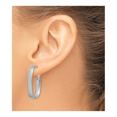 14K White Gold Oval Hoop Earrings – view 3