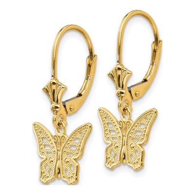 14K Yellow Gold Butterfly Leverback Earrings – view 3
