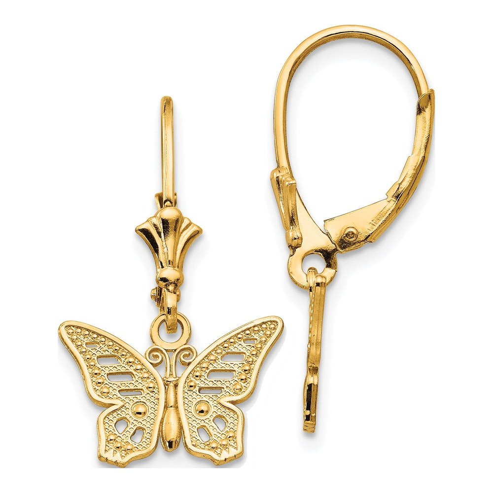 14K Yellow Gold Butterfly Leverback Earrings