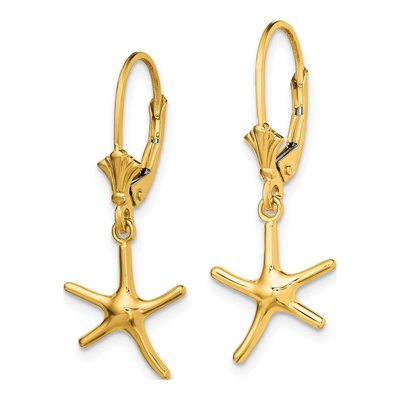 14K Yellow Gold Mini Dancing Starfish Leverback Earrings – view 3