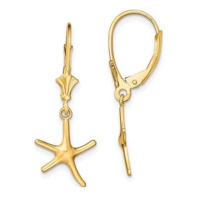 14K Yellow Gold Mini Dancing Starfish Leverback Earrings