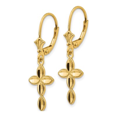 14K Yellow Gold Diamond-Cut Cross Leverback Earrings – view 3