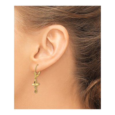 14K Yellow Gold Diamond-Cut Cross Leverback Earrings – view 4