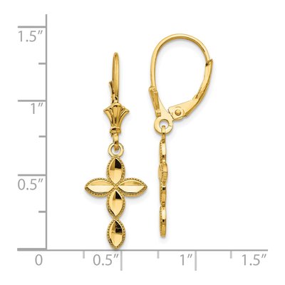 14K Yellow Gold Diamond-Cut Cross Leverback Earrings – view 5