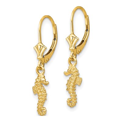 14K Yellow Gold Seahorse Leverback Earrings – view 3