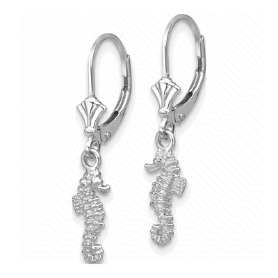 14K White Gold 3-D Seahorse Leverback Earrings – view 3