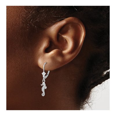 14K White Gold 3-D Seahorse Leverback Earrings – view 4