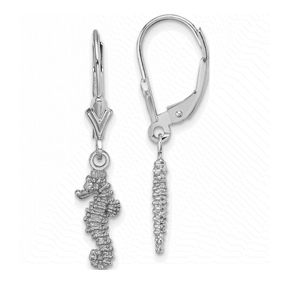 14K White Gold 3-D Seahorse Leverback Earrings