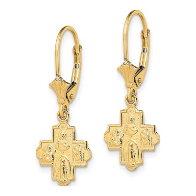 14K Yellow Gold 4-Way Medal Cross Leverback Earrings – view 3