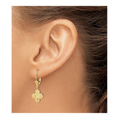 14K Yellow Gold 4-Way Medal Cross Leverback Earrings – view 4
