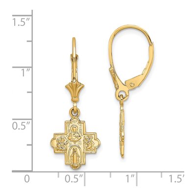 14K Yellow Gold 4-Way Medal Cross Leverback Earrings – view 5