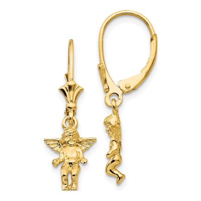 14K Yellow Gold Angel Leverback Earrings