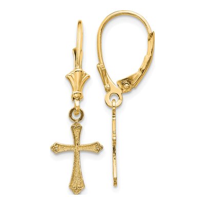 14K Yellow Gold Cross Leverback Earrings